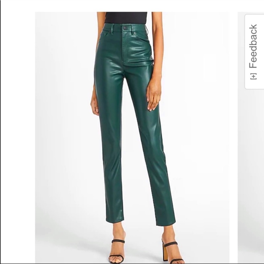 High Rise Green Vegan Leather Straight Ankle Pants